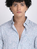 Cadet Blue Popcorn Print Premium Full Sleeves Shirt