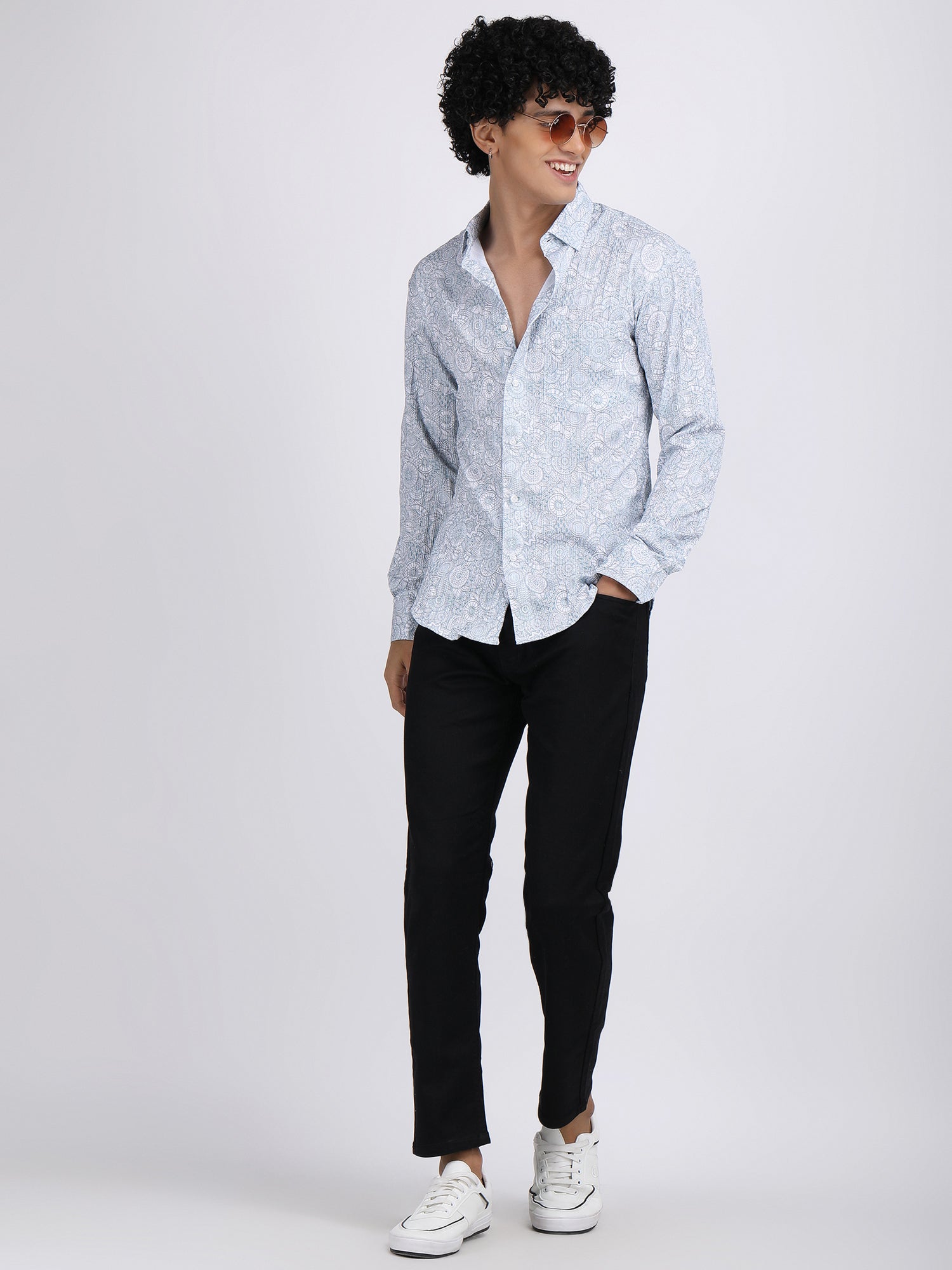 Cadet Blue Popcorn Print Premium Full Sleeves Shirt