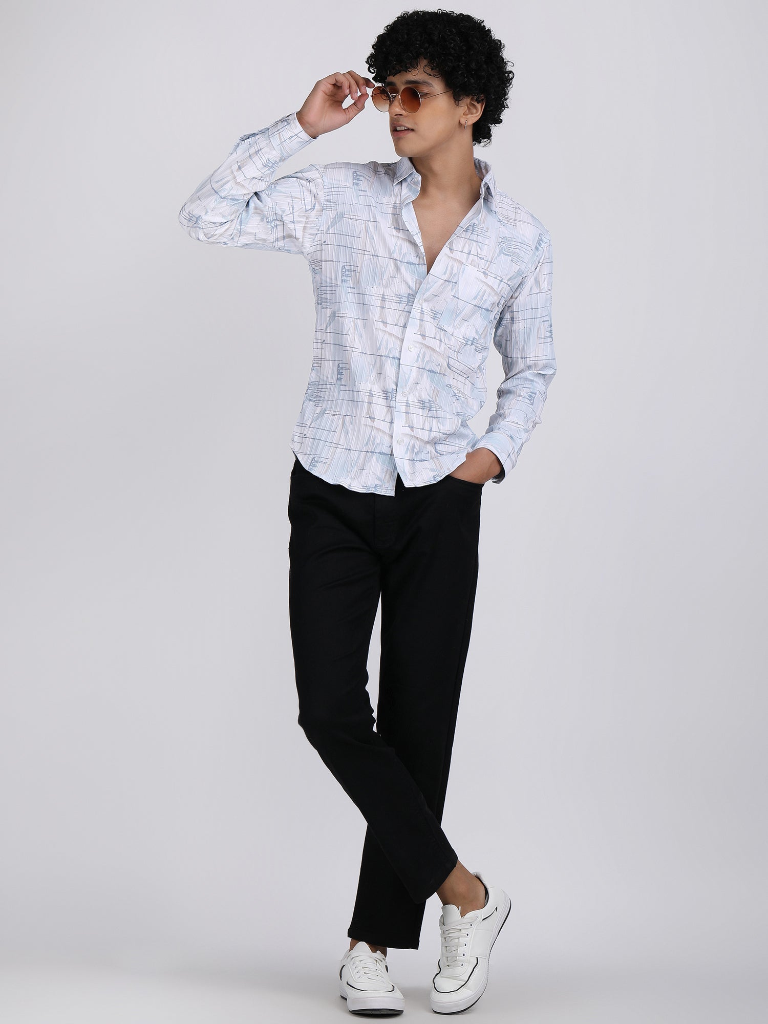 Light White Popcorn Print Premium Full Sleeves Shirt