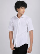 White Popcorn Texture Half Sleeves Shirt
