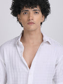 White Popcorn Texture Half Sleeves Shirt