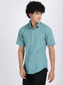 Sea Blue Popcorn Texture Half Sleeves Shirt