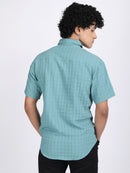 Sea Blue Popcorn Texture Half Sleeves Shirt