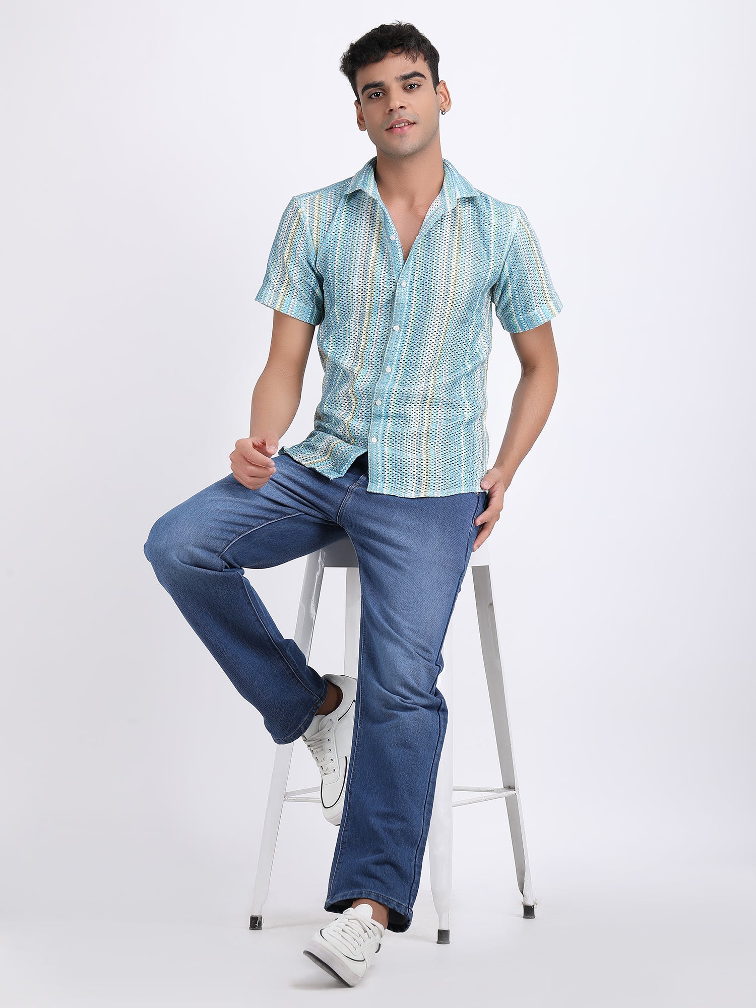 Dirty Blue Dual Fusion Crochet Shirt