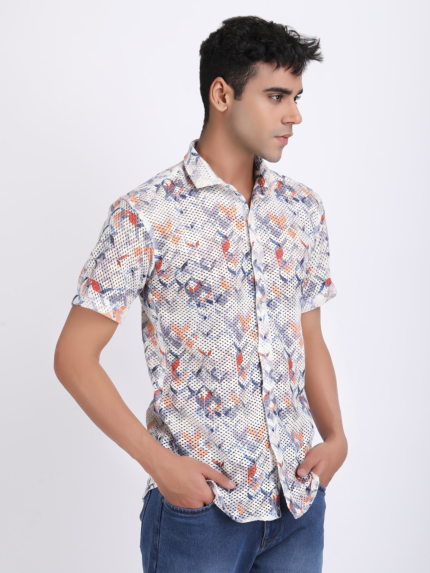 Catskill White Dual Fusion Crochet Shirt