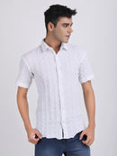 White Popcorn Texture Half Sleeves Shirt