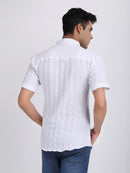 White Popcorn Texture Half Sleeves Shirt