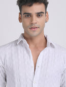 White Popcorn Texture Half Sleeves Shirt