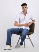 White Popcorn Texture Half Sleeves Shirt