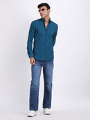 Dark Blue Popcorn Texture Full Sleeves Shirt