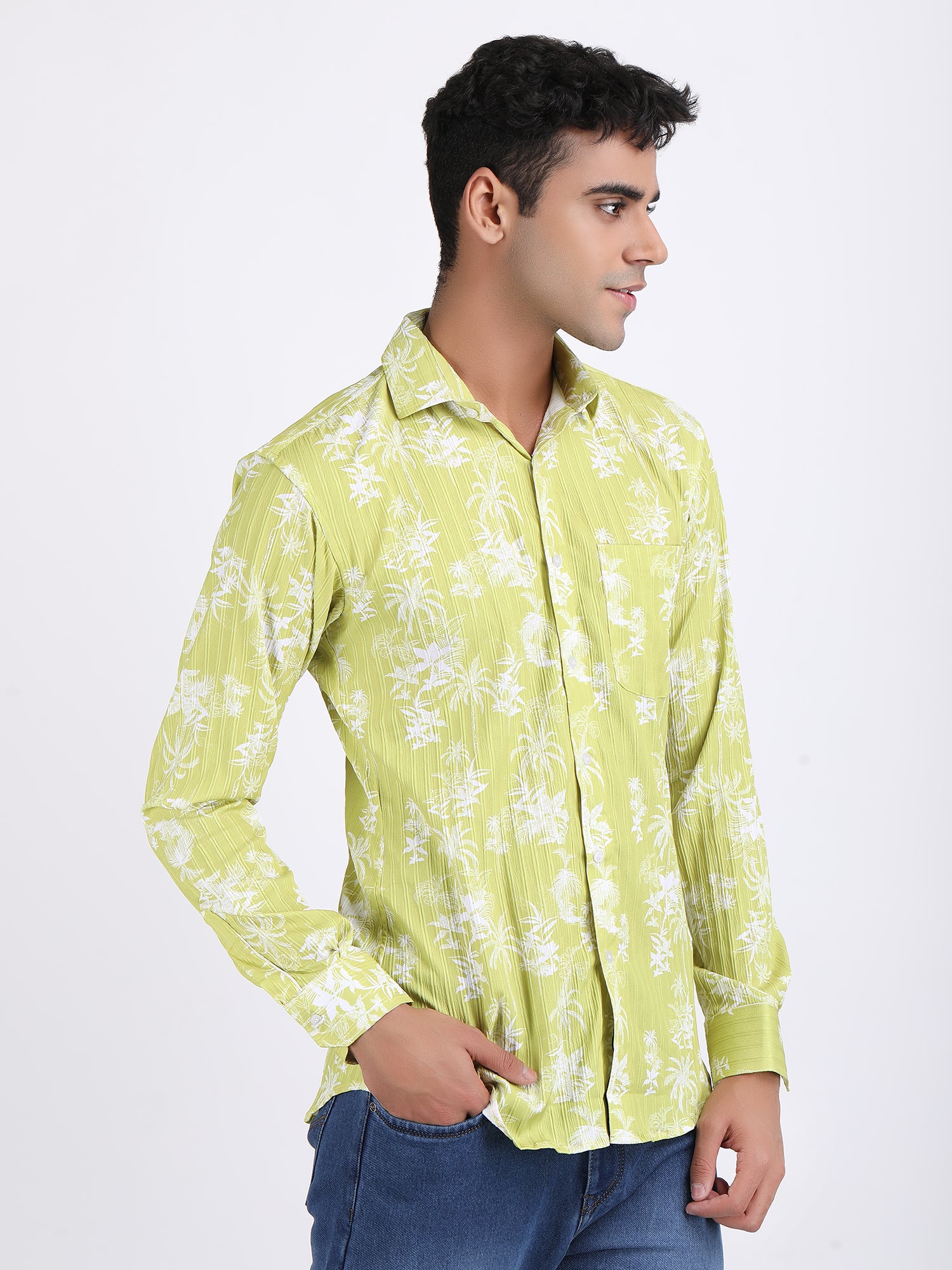 Lemon Green Popcorn Print Premium Full Sleeves Shirt
