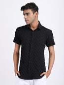 Black Popcorn Texture Half Sleeves Shirt