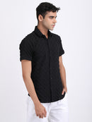 Black Popcorn Texture Half Sleeves Shirt