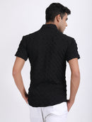 Black Popcorn Texture Half Sleeves Shirt
