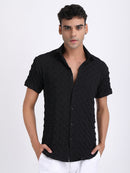 Black Popcorn Texture Half Sleeves Shirt