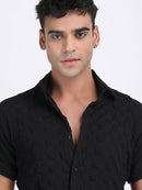 Black Popcorn Texture Half Sleeves Shirt