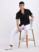 Black Popcorn Texture Half Sleeves Shirt