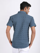 Dark Blue Popcorn Texture Half Sleeves Shirt