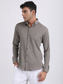 Cream Popcorn Texture Full Sleeves Shirt