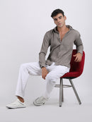 Cream Popcorn Texture Full Sleeves Shirt