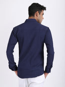Navy Blue Popcorn Texture Full Sleeves Shirt