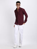 Dark Maroon Popcorn Texture Full Sleeves Shirt
