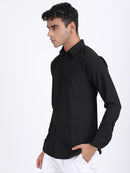 Black Popcorn Texture Full Sleeves Shirt