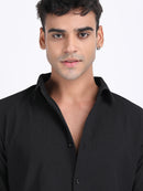 Black Popcorn Texture Full Sleeves Shirt