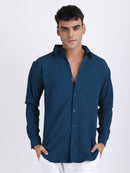 Dark Blue Popcorn Texture Full Sleeves Shirt