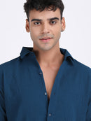 Dark Blue Popcorn Texture Full Sleeves Shirt