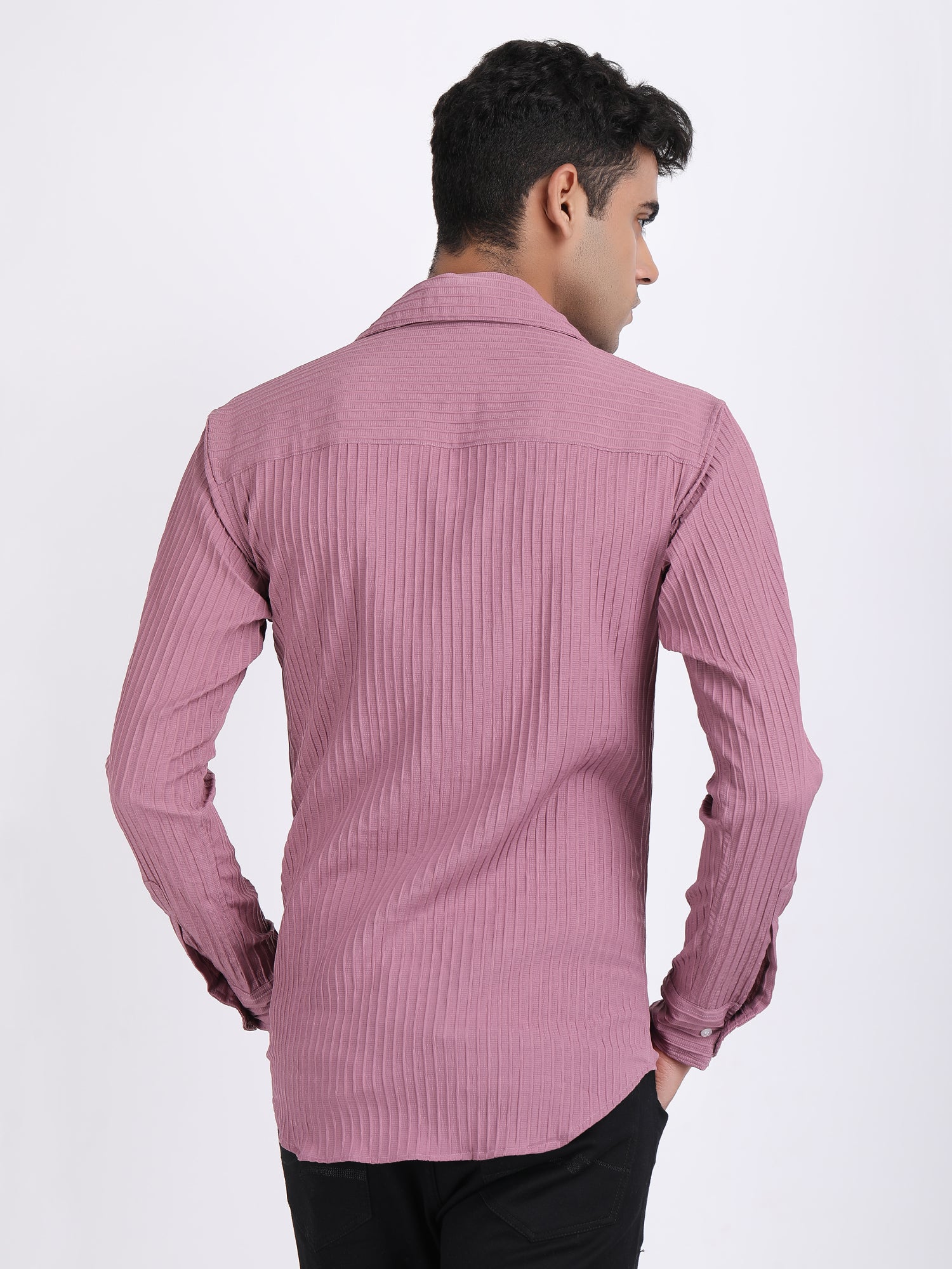 Dark Pink Popcorn Texture Full Sleeves Shirt