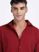 Red Popcorn Texture Full Sleeves Shirt