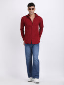Red Popcorn Texture Full Sleeves Shirt