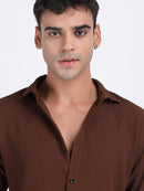 Crater Brown Popcorn Texture Full Sleeves Shirt