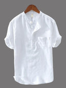 Men's White Regular Fit Half Sleeve Cotton kurta Shirt with Pocket
