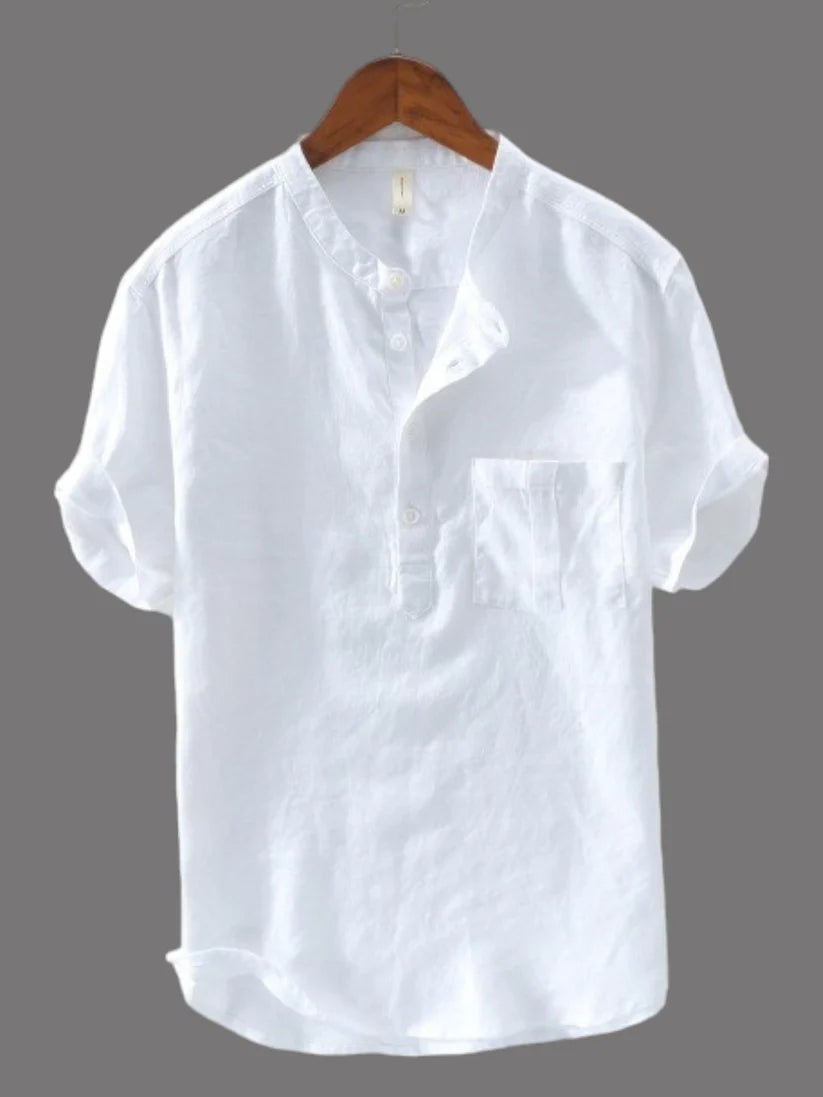 Men's White Regular Fit Half Sleeve Cotton kurta Shirt with Pocket