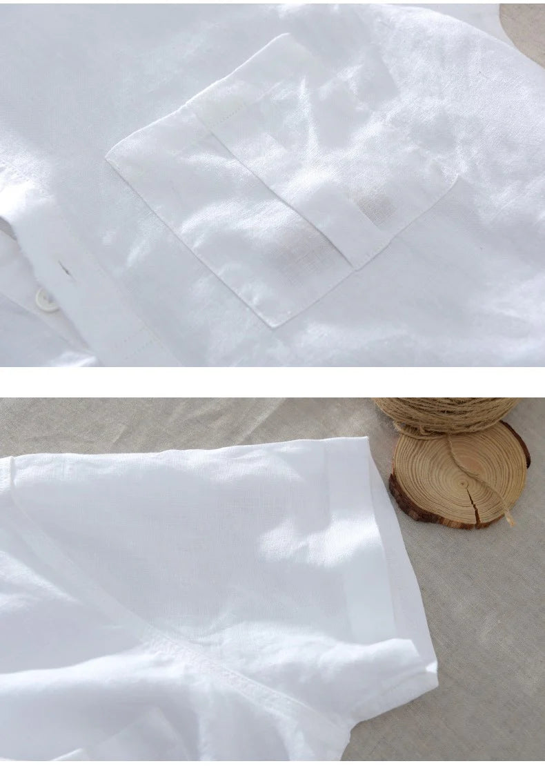 Men's White Regular Fit Half Sleeve Cotton kurta Shirt with Pocket