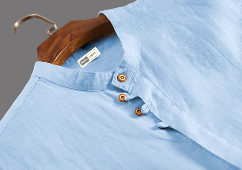 Men's Light Blue Half-Sleeve Mandarin Collar Shirt