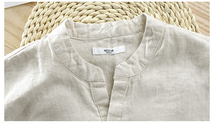 Khaki Short Sleeve Mandarin Collars Shirt For Men's