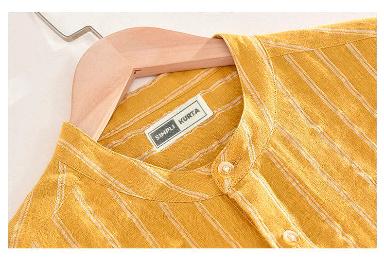 Men's Cotton Mustard Yellow Kurta Shirt with Pocket