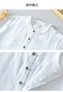 Men's White Stand Collar half Kurta Sleeve Shirts with Pocket