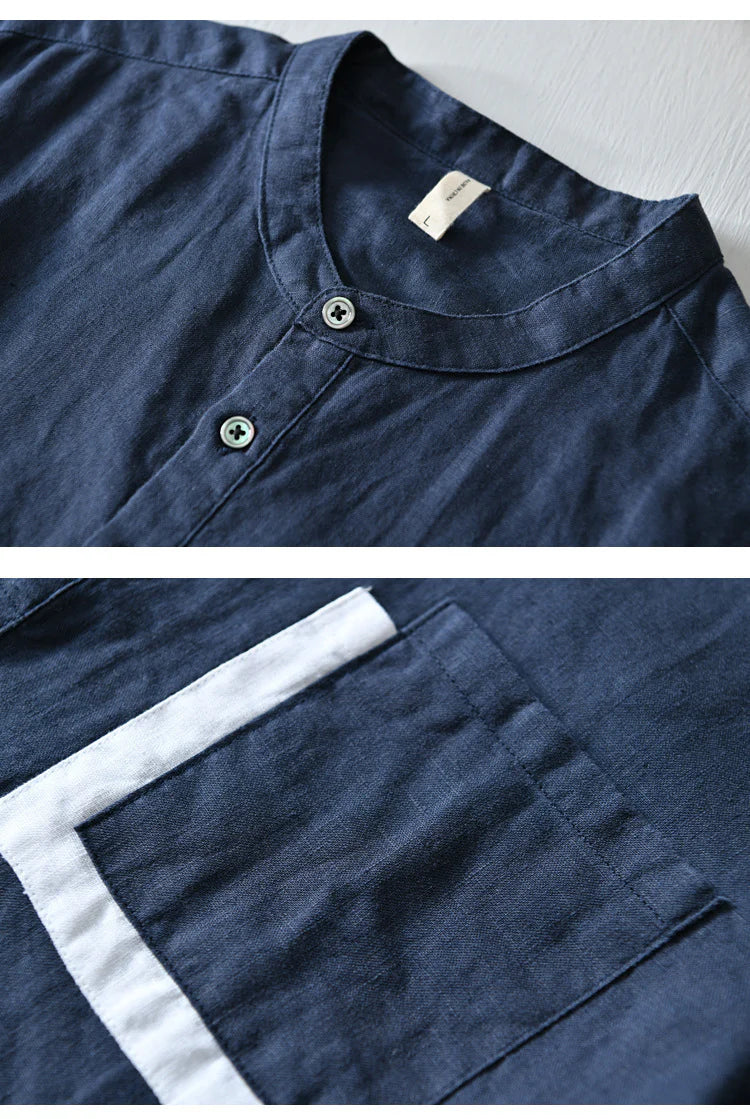 Loose & Casual Short-Sleeved Men's Blue Kurta shirt with Pocket