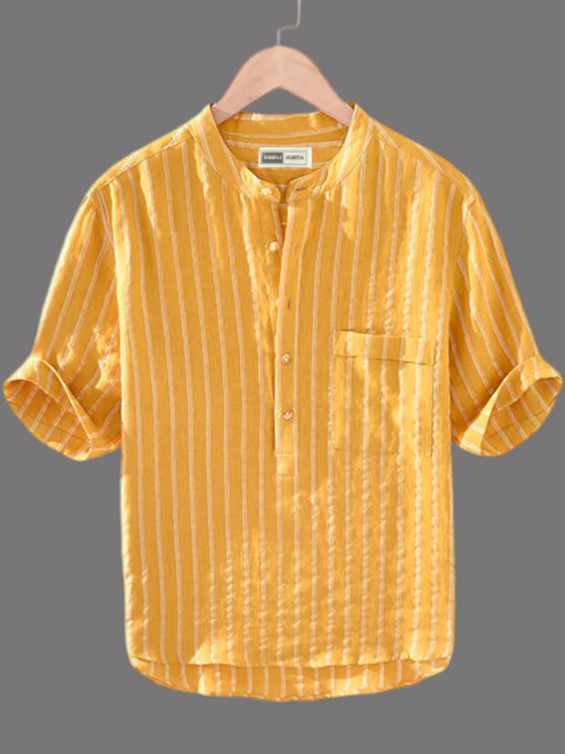 Men's Cotton Mustard Yellow Kurta Shirt with Pocket