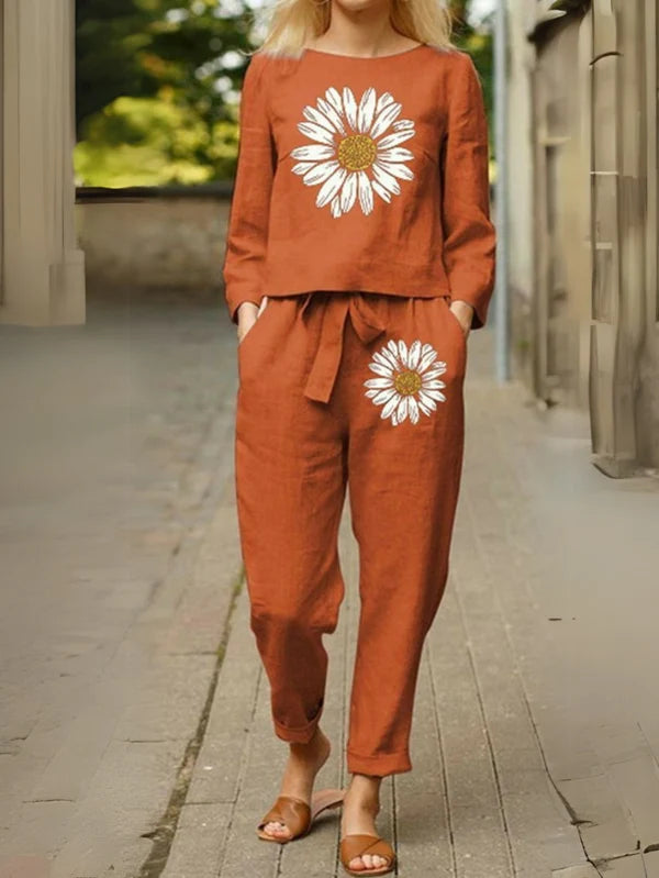 Trendy White Coord Set with Orange Flowers Print